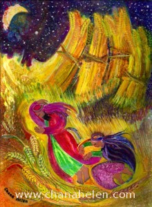 Ruth at the feet of Boaz at harvest time, Bethlehem
